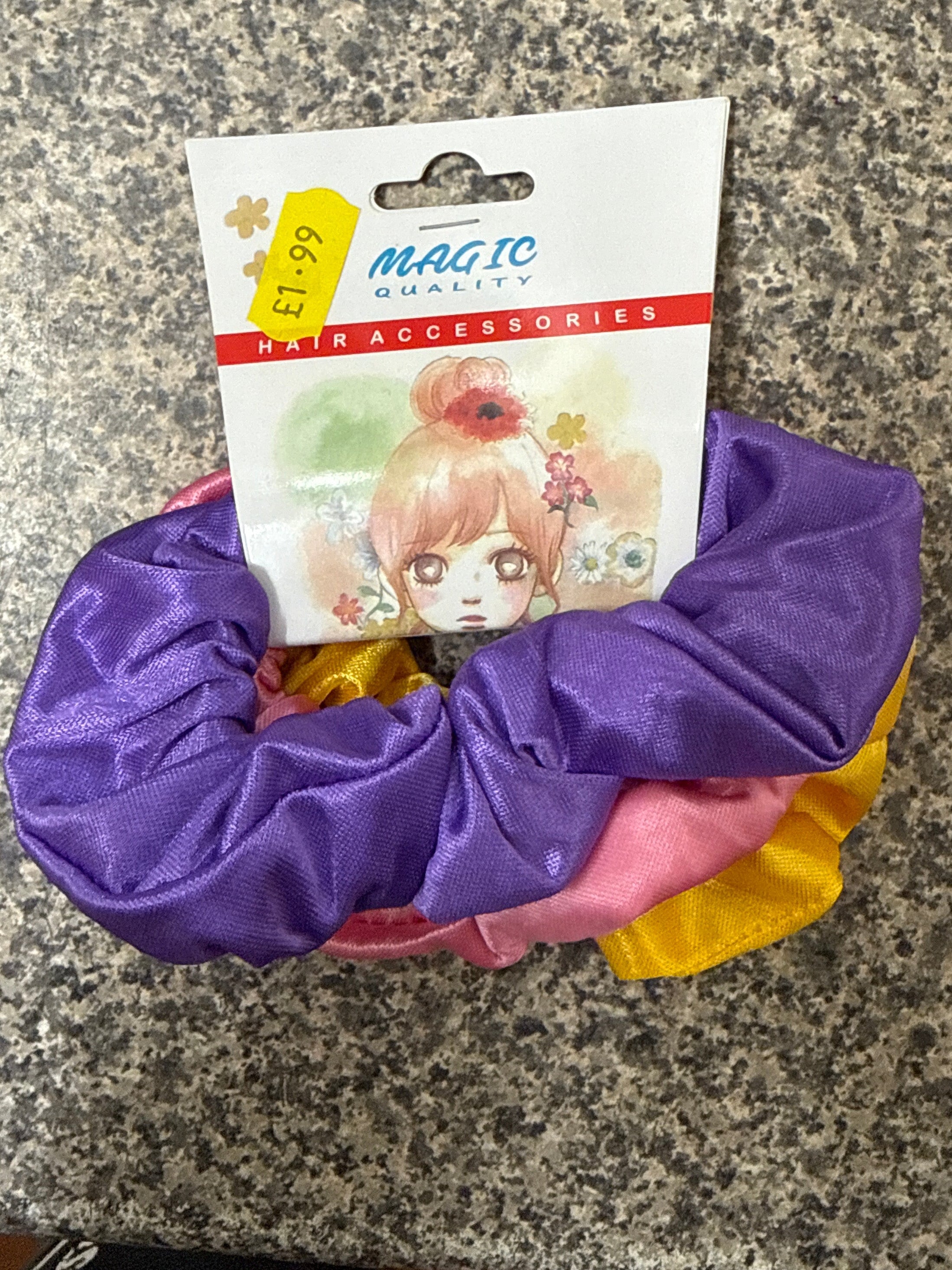 Silky Mix Colour Scrunchies 3pc On Card