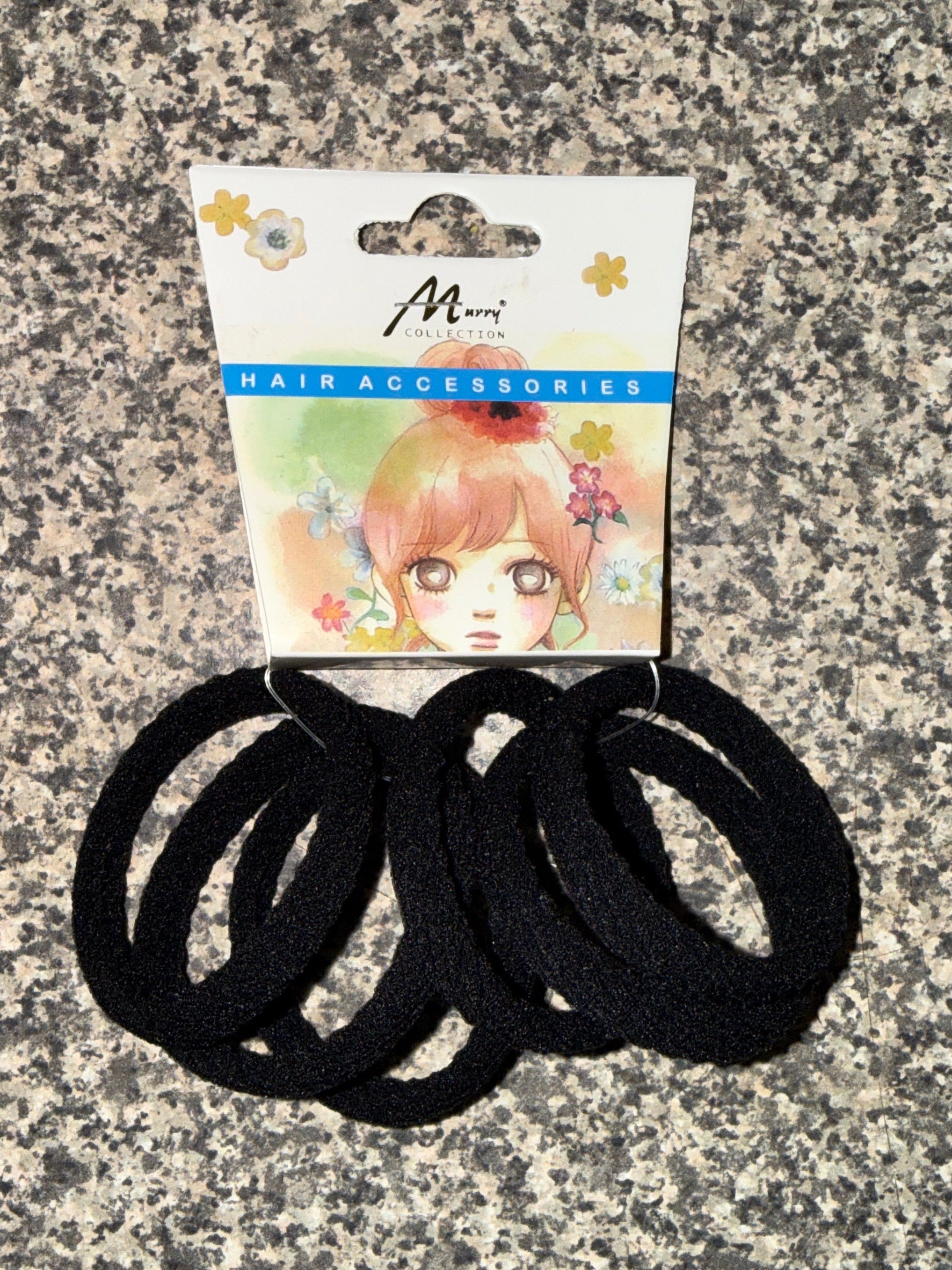 Hair Pony Black Ridged 6pc